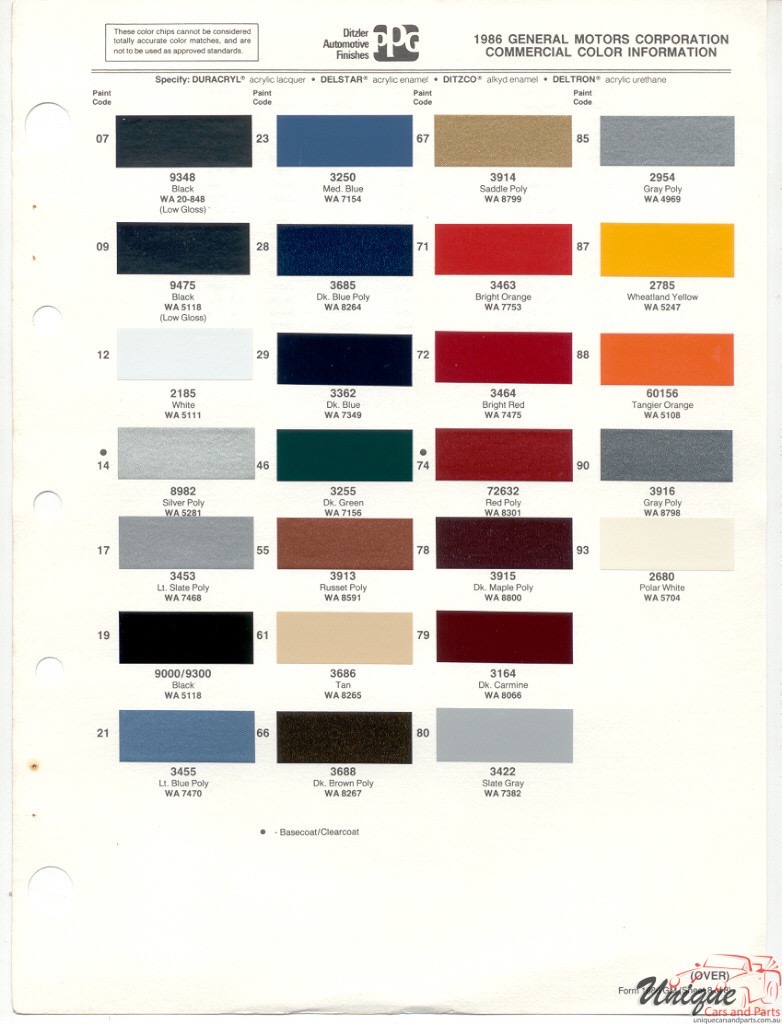 1986 GMC Truck Paint Charts PPG 1